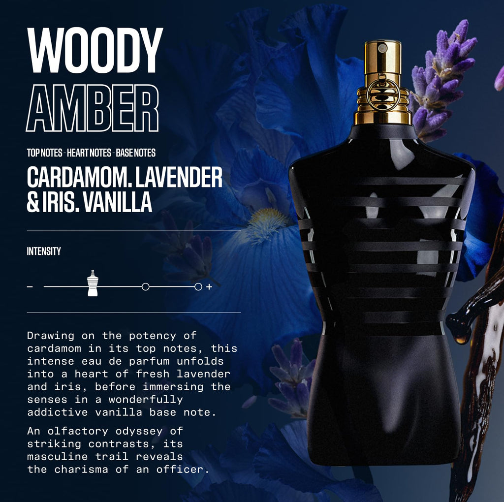 Jean Paul Gaultier Le Male Le Parfum - Amber Woody Eau de Parfum Intense for Men Fragrance - Cardamom, Lavender & Iris, Vanilla - Men's Perfume Spray, 4.2oz